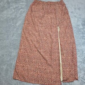 Michael Kors Women Medium Red Geometric Maxi Skirt Side Slit Elastic Waist